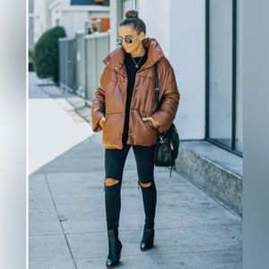 Cade Pocketed Faux Leather Puffer Jacket
